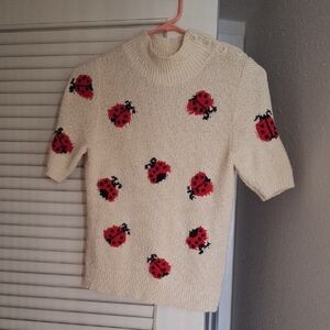 Maeve Cream Ladybug Turtleneck Sweater